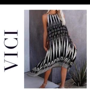 Vici Geo Print Handkerchief Midi Dress